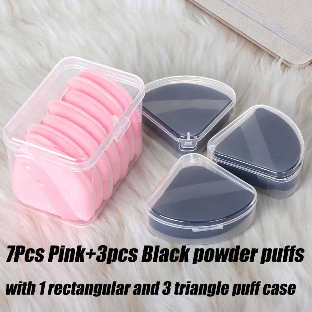 Ocim 10 esponjas triangulares para polvo facial, esponja de terciopelo suave con funda, negro y rosa