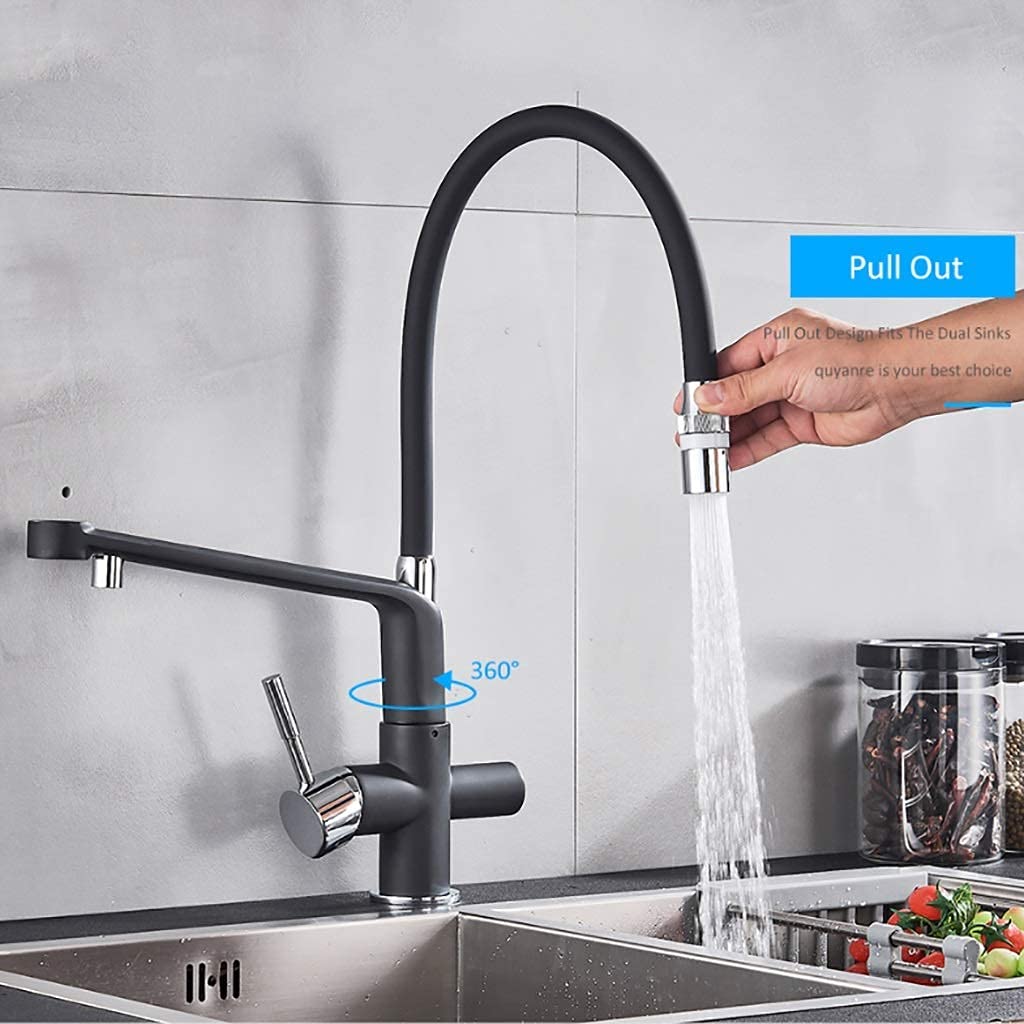 Grifos monomando para fregadero, grifos de cocina con filtro, grifo mezclador de rotación extraíble de 360 ​​grados grúa de agua pura para grifos de agua filtrada de cocina grifo para fregadero/oro