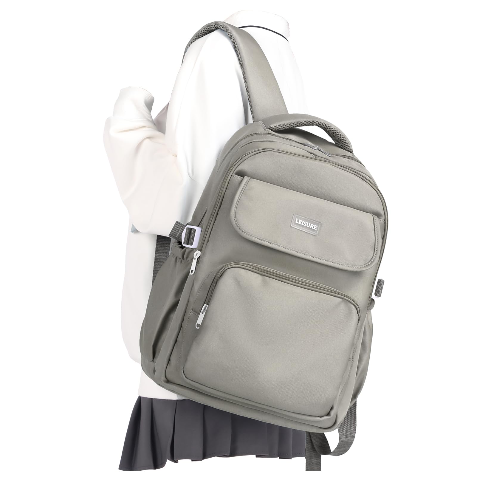 Cute Middle School Backpack For Teen Girls,Waterproof Casual Bookbags,Lightweight Travel Daypack,Basic Laptop College Backpack For Women(grey brown）