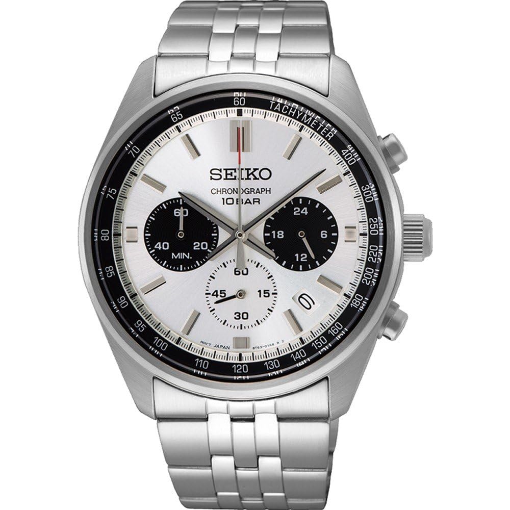 SeikoSeiko Analoge Herrenuhr mit weißem Zifferblatt, Edelstahl