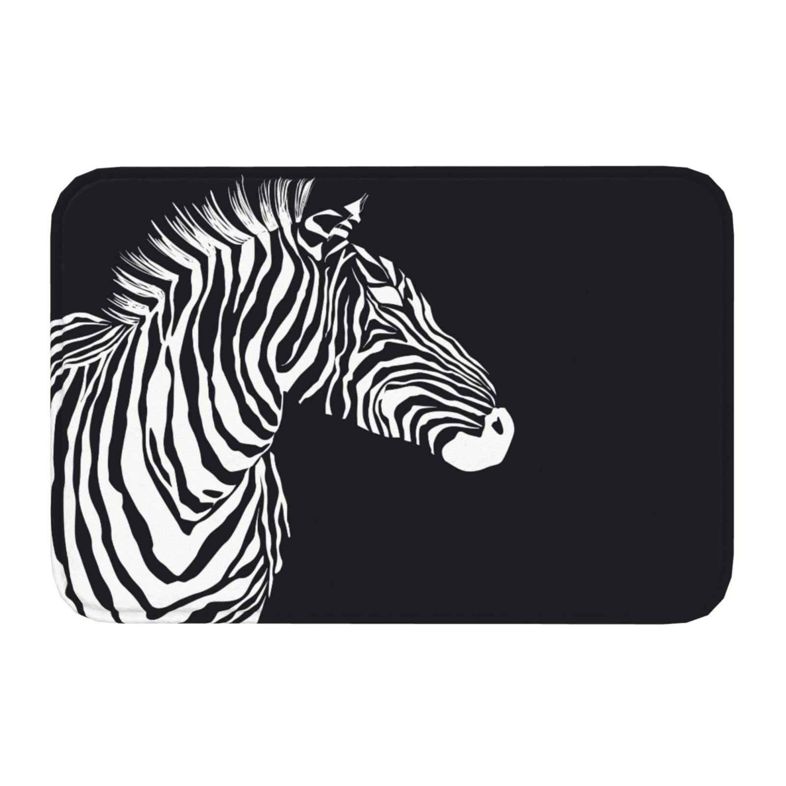 Doormats Zebra Black And White Striped Animal Zebra On Black Background Flannel Mat Rug Plush Non-Slip Kitchen Rug, For Indoor & Outdoor, Bathroom, 40x60cm