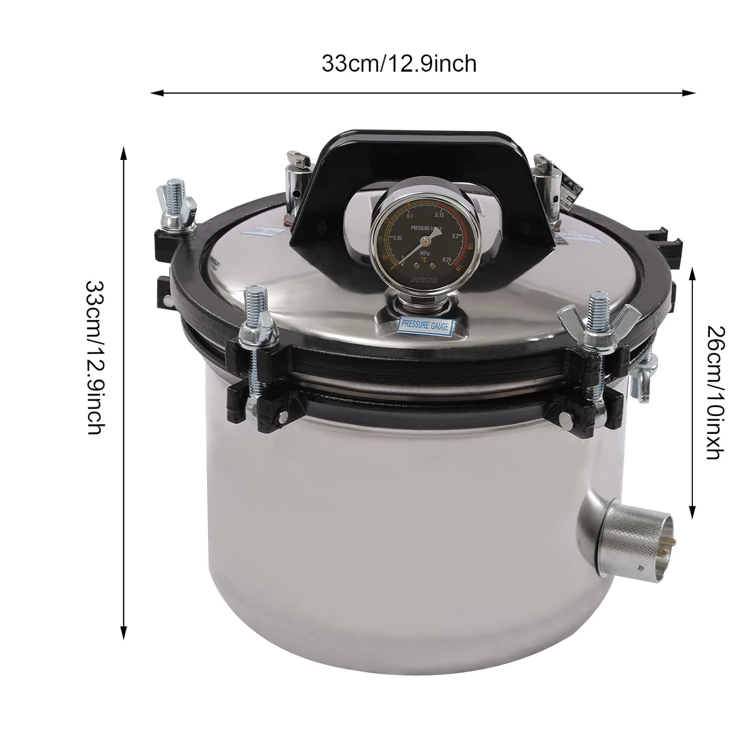 8L Pressure Steam Autoclave Sterilizer,8.5 QT Stainless Steel High Pressure Steam Cleaning Machine Portable Lab Equipment Shell Pressure Canner w/Dual Valve for Laboratory and Home Use