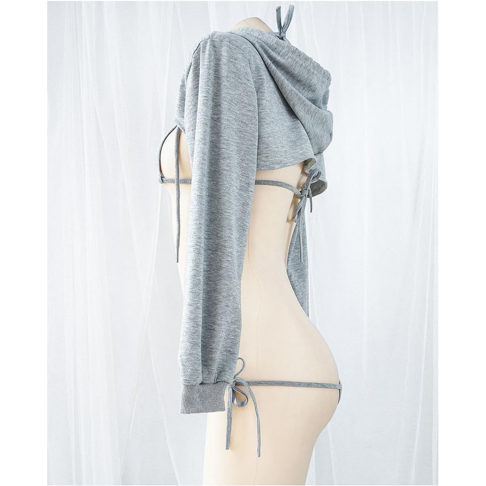 Women's sexy cosplay tight fitting anime cute jumpsuit anime Japanese cute lingerie with hat anchor performance suit: Grey