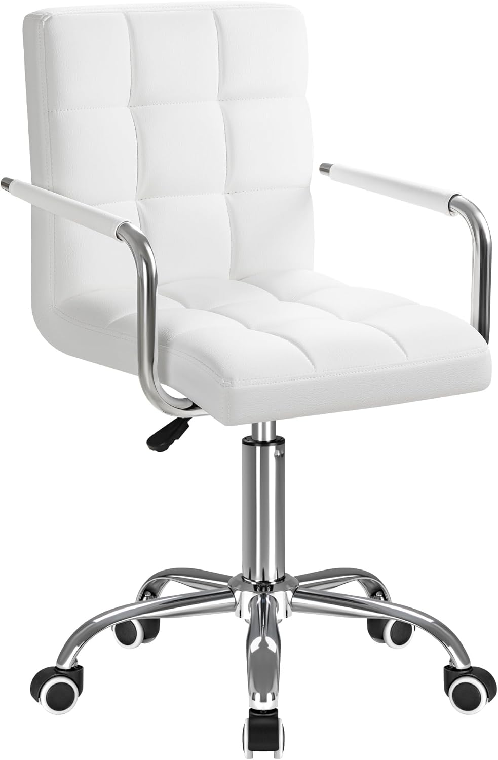 Furmax Vanity Office Chair with Wheels, Makeup PU Leather Executive Chair Modern Adjustable Home Desk Retro Comfortable Work Chair 360 Degree Swivel with Arms (White)