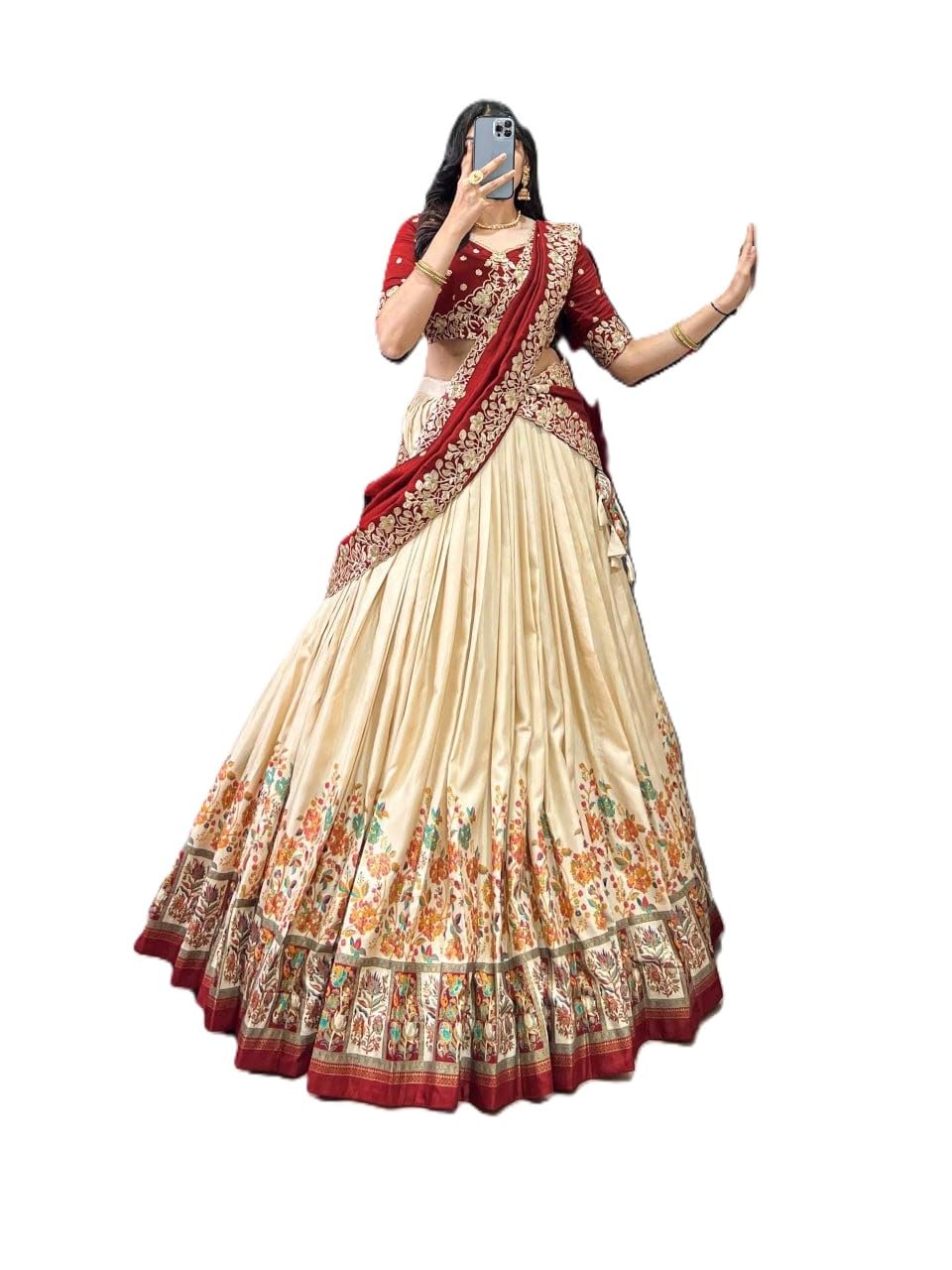 Embroidered Semi Stitched satin blend Lehenga Choli with Pattern Wedding Bridal Work Women's Lehenga Choli With Dupatta (Free Size)