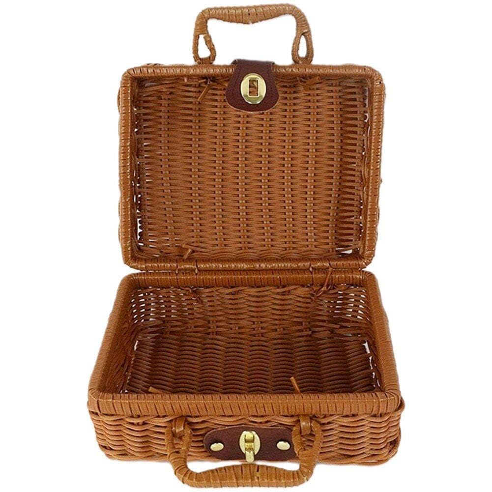 Panier de rangement de pique-nique anti-humidité en rotin PP avec poignée