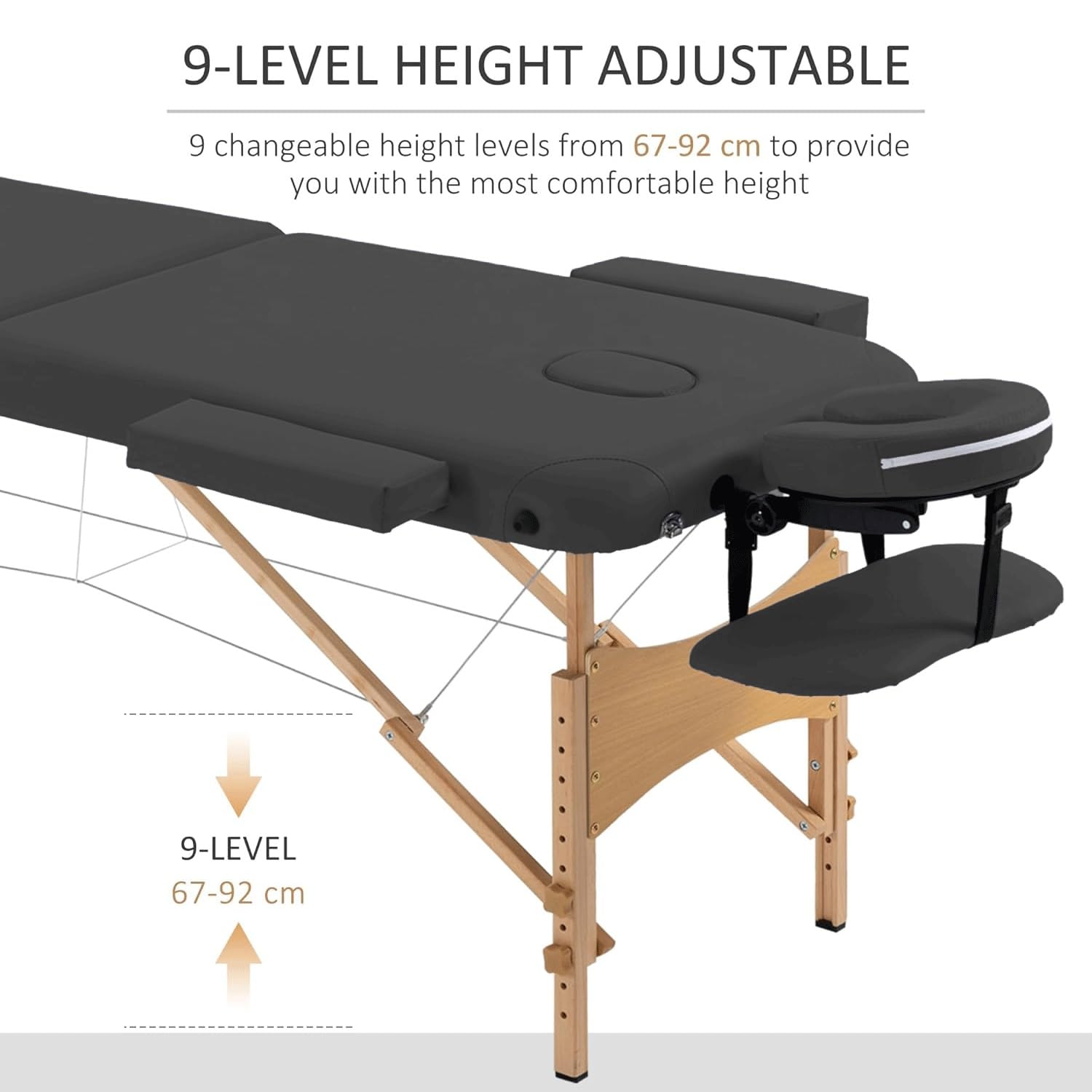 Lettino Da Massaggio Portatile - Lettino Estetico Pieghevole A 3 Sezioni Con Poggiatesta Regolabile, Braccioli E Borsa | Per Trattamenti Estetici, Tatuaggi E Terapia(Black,185 * 70 * 78cm)