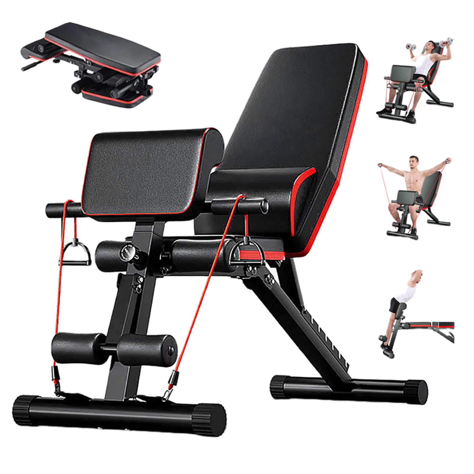 Adjustable Weight Bench - Workout Bench Foldable for Full Body Strength Training, Incline Decline Flat Bench Press for Home Gym W/Extended Headrest and Leg Extension