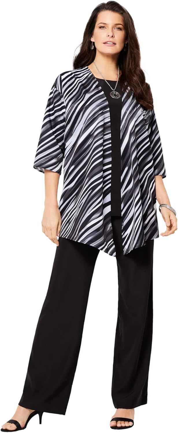 Roaman's Women's Plus Size Three Piece Pant Suit