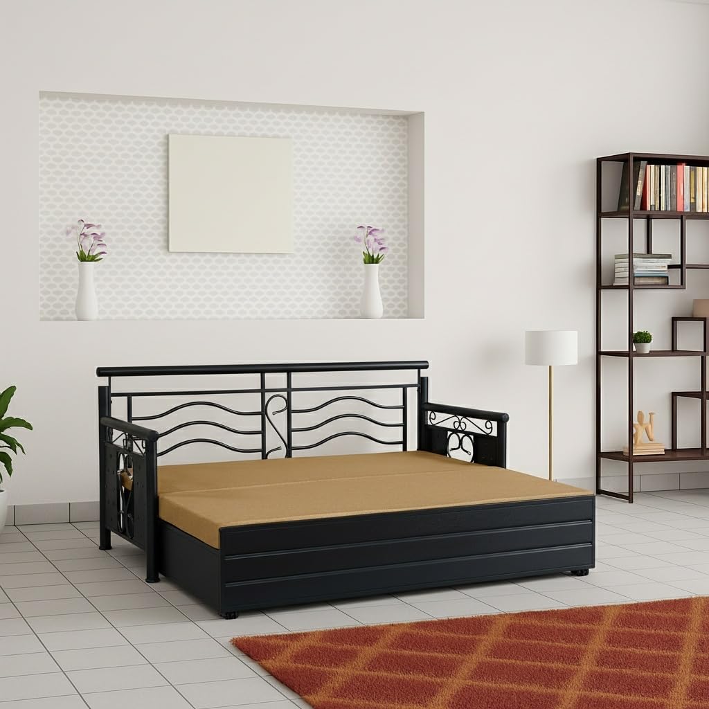 3 Seater Metal Sofa Cum Bed with Hydraulic Storage | Queen Size Sofa Cuma Bed | 3 Seater Sofa Set, Metal Sofa Set for Living Room (Camel, Queen Size (76" x 60"))-image-22