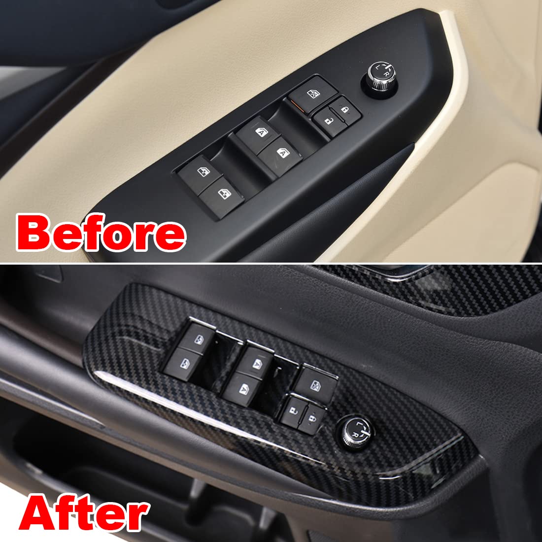 ruihe 4pc Carbon Fiber Color Automobile Door Window Control Panel Cover Trim Fit for Toyota Highlander 2014 2015 2016 2017 2018 2019 North American Version