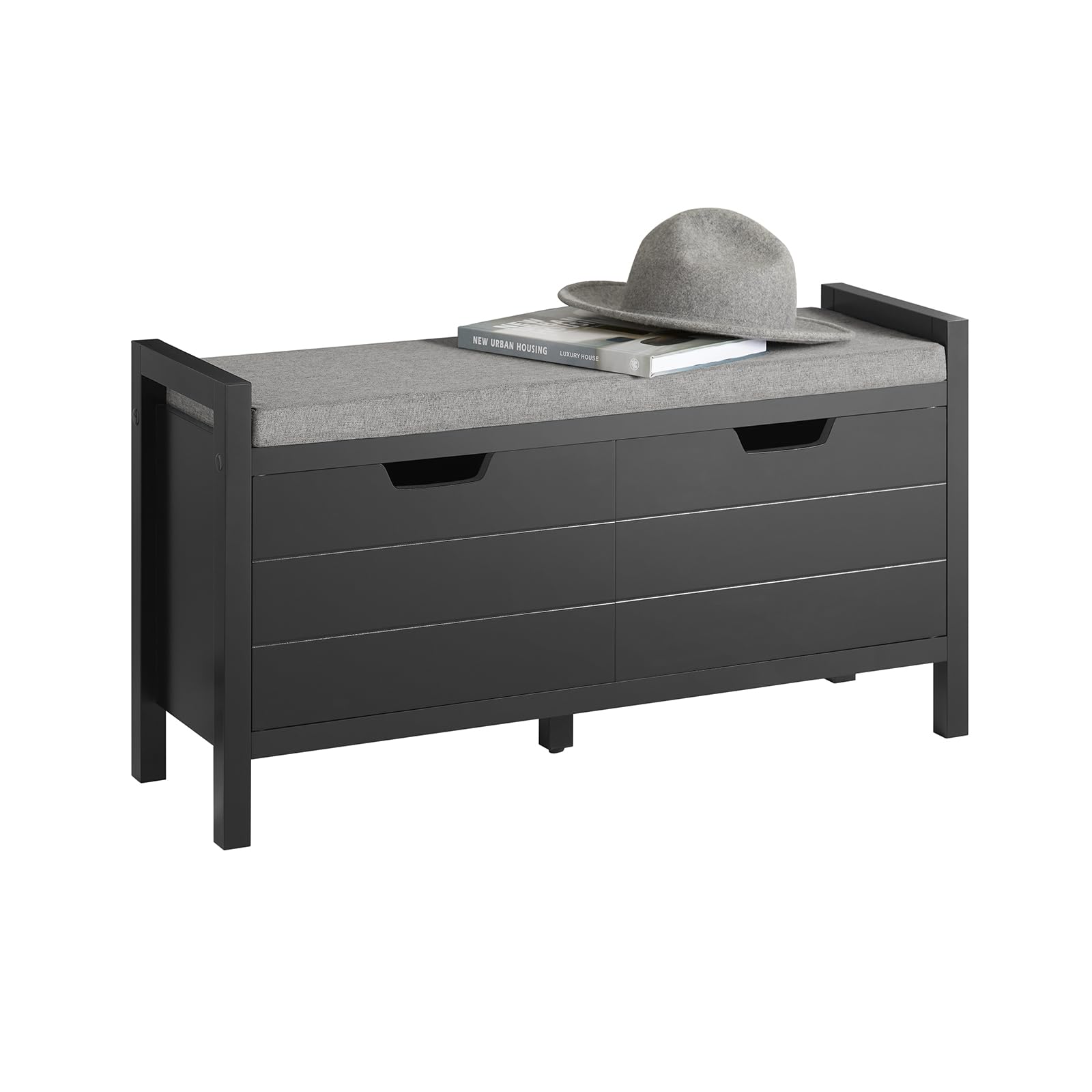 SoBuy Banco Zapatero con Asiento y Almacenaje - Zapatero Entrada Recibidor con 2 Puertas Blanco para Recibidores de Entrada, Dormitorio o Pasillo - Capacidad 150kg 91x30x50cm Negro FSR63-II-SCH