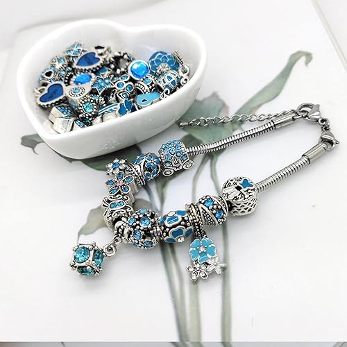 Miniatura 5 de 40 piezas de cuentas mixtas para hacer joyas, dijes, pedrería, cuentas de aleación de hoyos grandes, varios colores y estilos al azar.