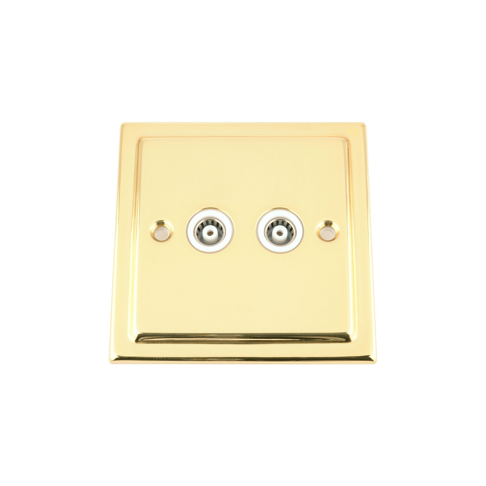 A5 Products Gold,White,Black Tv Coaxial Aerial Socket Double 2 Gang - Victorian Polished Brass - White Insert