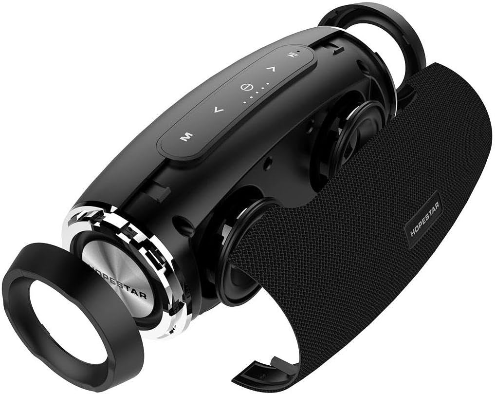 Explotat view of the Generico Hopestar H27 Mini Wireless Bluetooth Speaker, showing internal components like drivers and passive radiators.