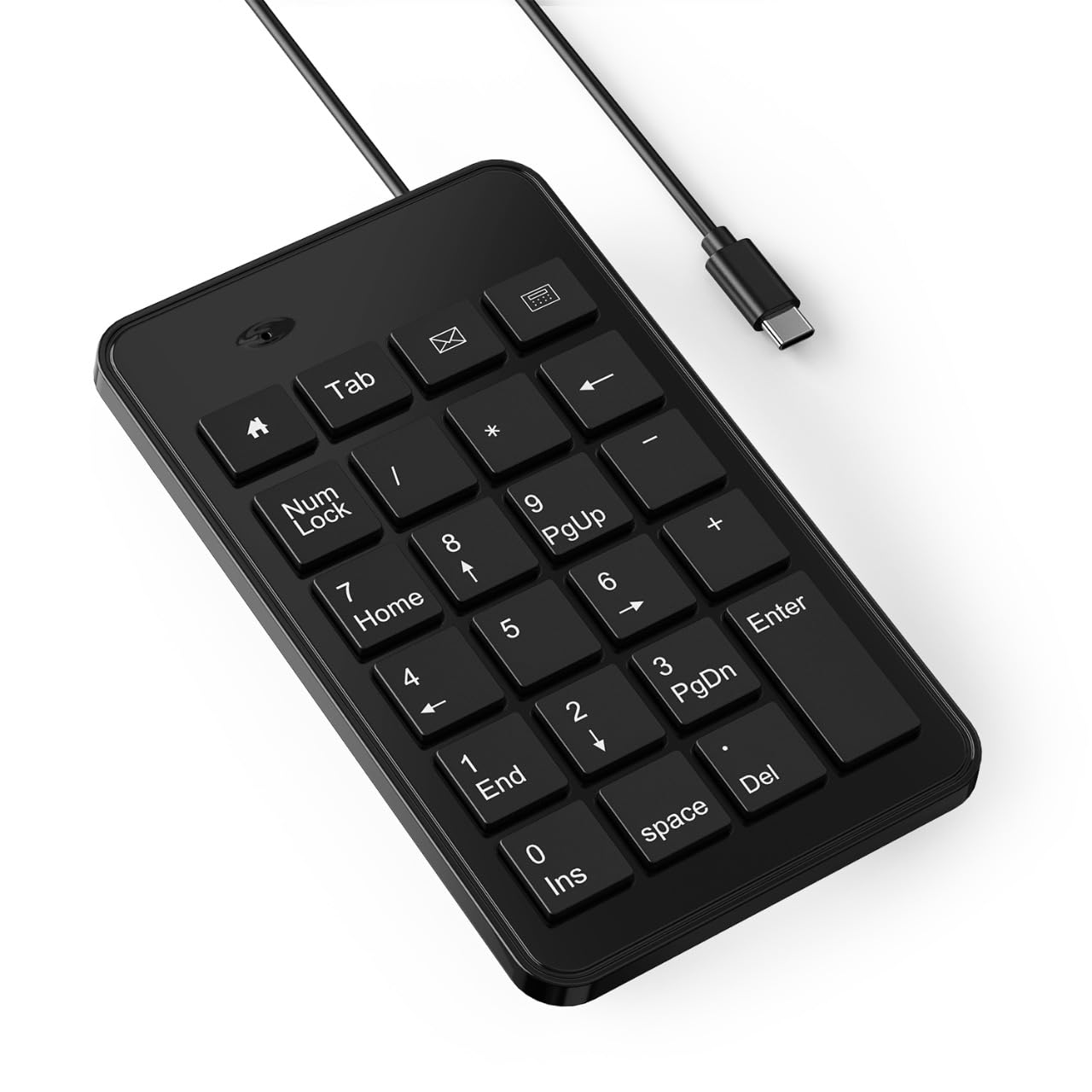 CBUS USB-C con cable para ordenador portátil, teclado de 23 teclas con tab, inicio, correo electrónico y calculadora, cable de 1,5 m, diseño compacto y ligero