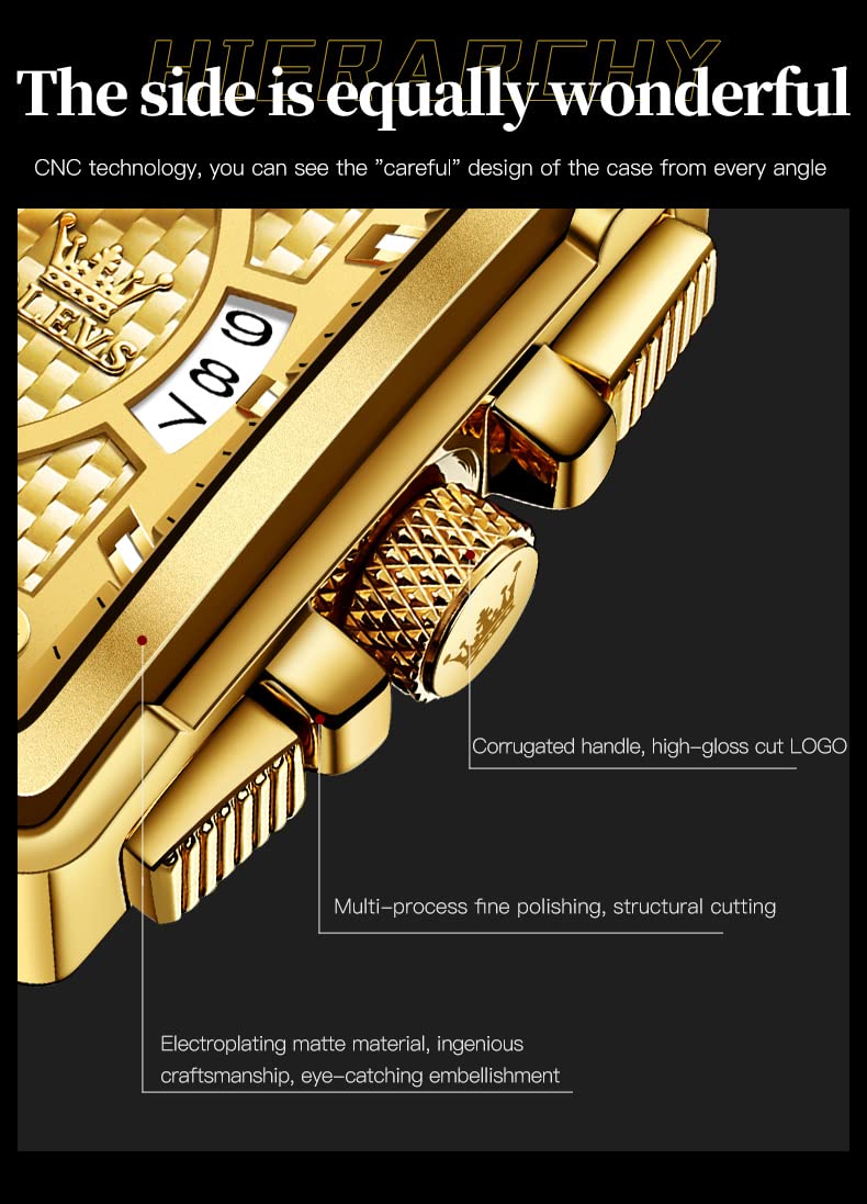 OLEVS Watches for Men Quartz Chronograph Leather Fashion Dress Watch Date Waterproof Luminous Casual Square Business Wrist Watches