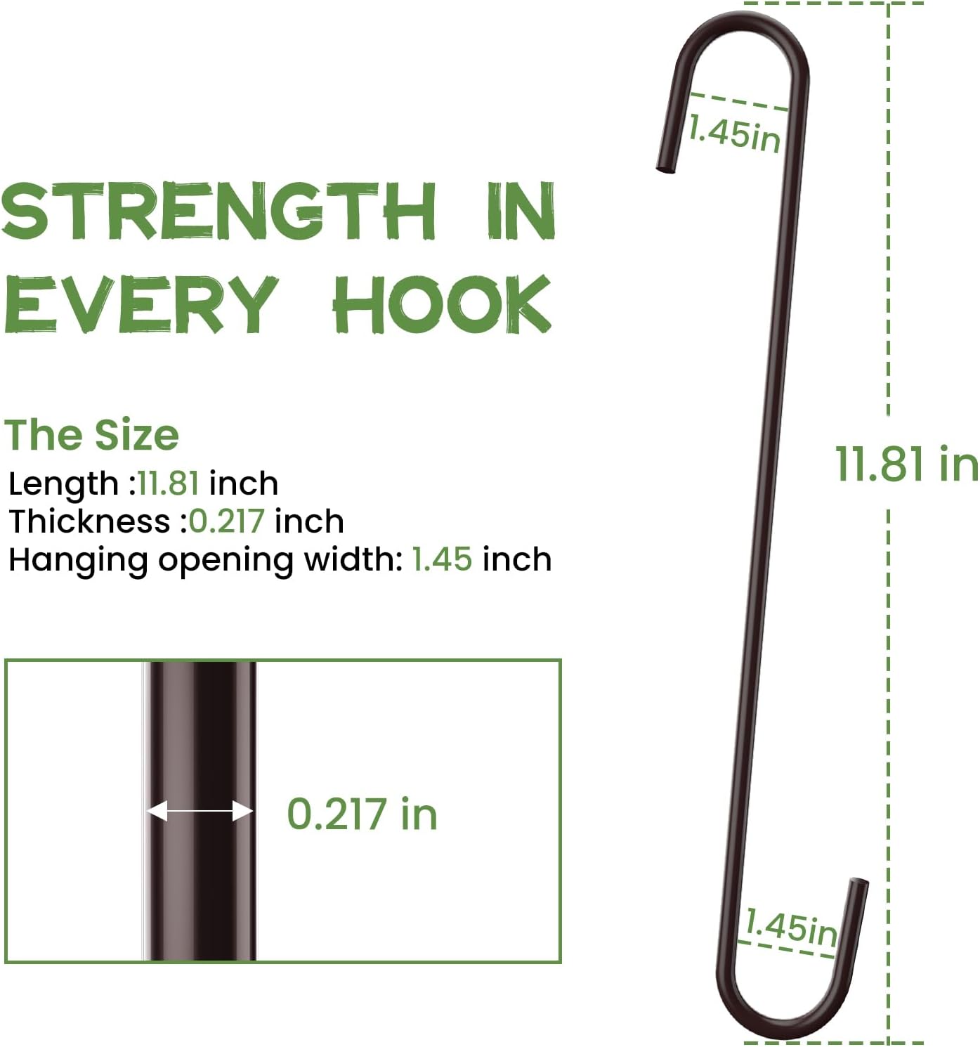 6 Pack heavy duty s hooks,Brown strong metal big hooks for hanging plants or large items as potted plants,garden tools,bird cages,animal feeders