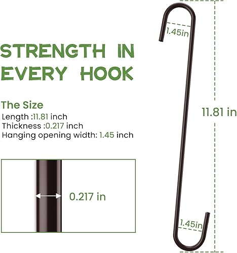 Miniatura 4 de Paquete de 6 ganchos en forma de S resistentes, ganchos grandes de metal fuerte marrón para colgar plantas o artículos grandes como plantas en