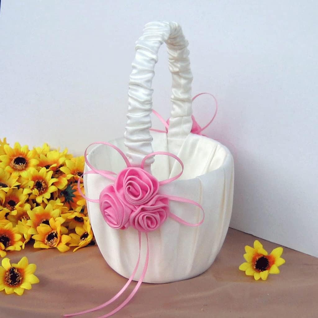 HBJWOV Handheld Flower Basket Satin Fabric Flowers Bridal Wedding Girl Scattered Creative