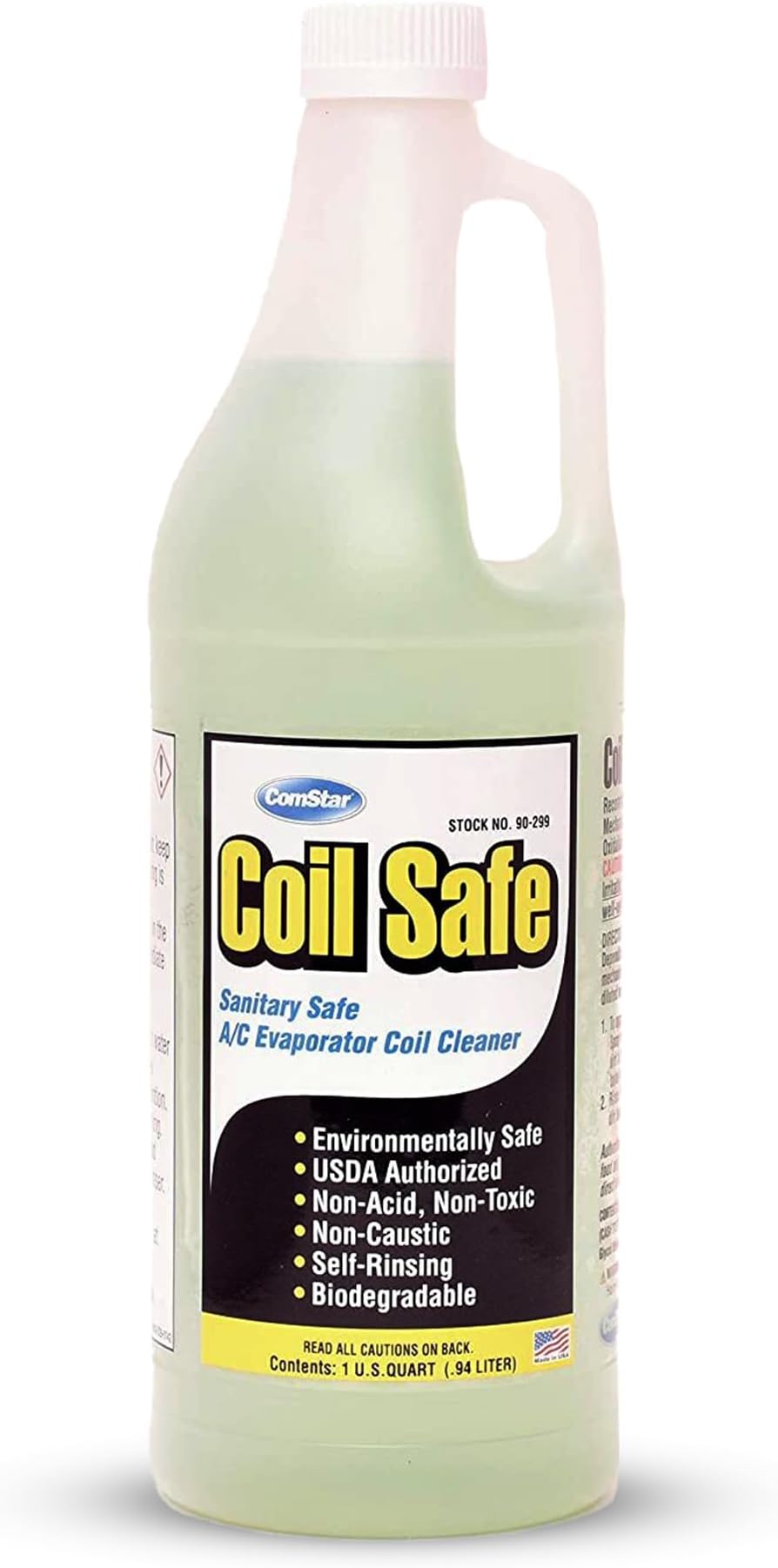 ComStar Coil Safe Evap Coil Cleaner, 1 Quart, Self-Rinsing, Neutral pH, Non-Toxic, For Commercial/Residential AC & Refrigeration Coils, Made in USA, Green, Pleasant Smell (90-299)