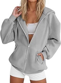 CGGMVCG Women's Hoodie with Zip, Oversized Hooded Sweatshirts, Plus Size, Autumn, Winter, Casual Fashion Jacket with Pockets