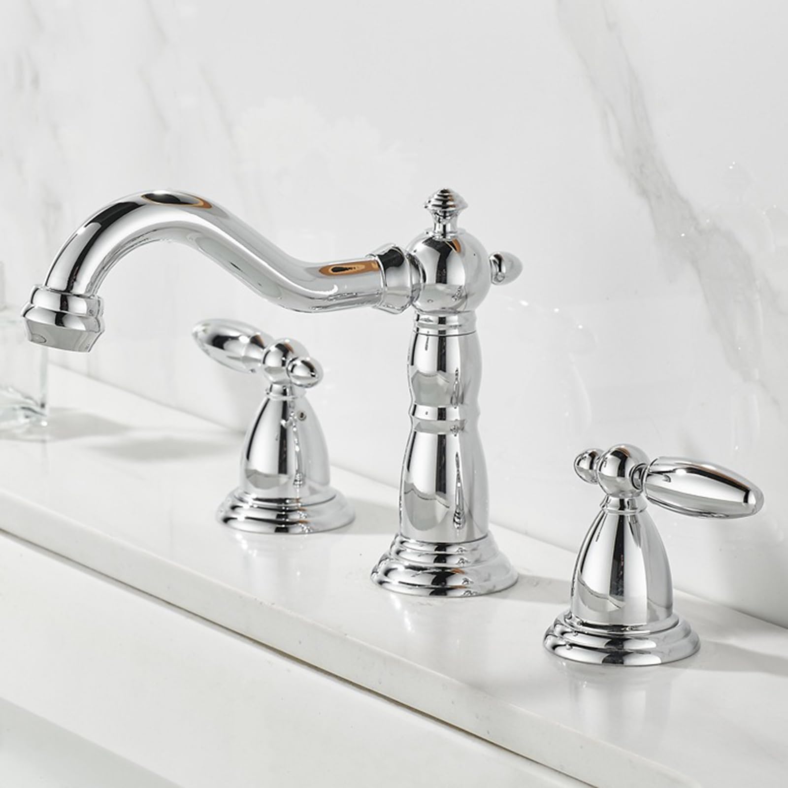 QTHWB Rubinetti Fori in Ottone Anticato con Bocca Girevole 360° Miscelatore lavabo a Doppia Leva Vintage per Acqua Calda e Fredda