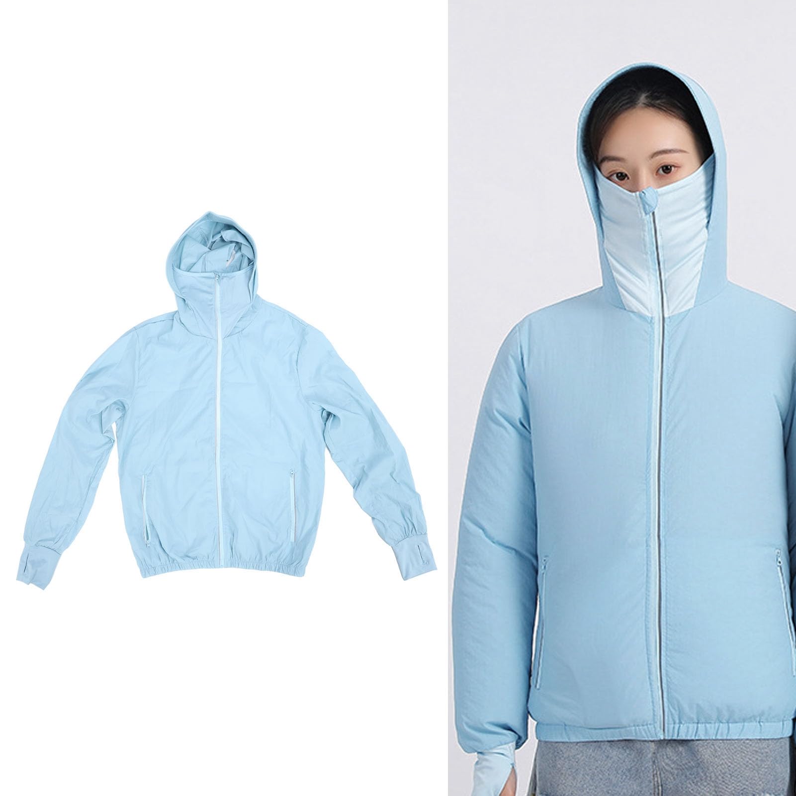 Kühljacke mit 2 Ventilatoren, Sonnenschutzkleidung, 3-Gang-klimatisierte Kleidung für den Außenbereich, Blau (M)