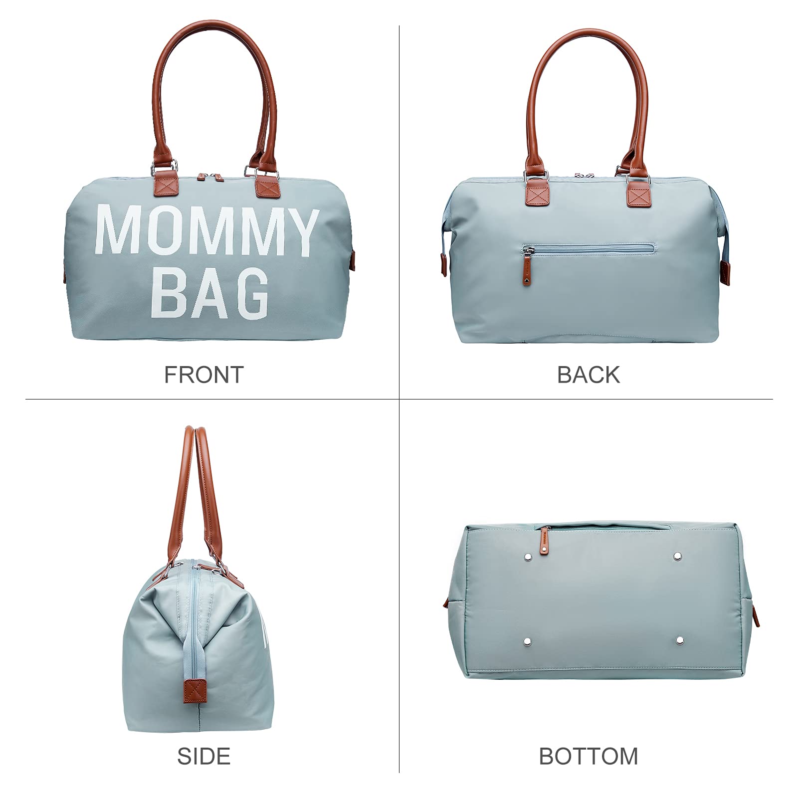 printe Mommy Bag, Hospital Bag for Labor and Delivery, Large Diaper Bag for Mom Travel, Waterproof Baby Bag with Pouches and Straps, Blue Gray