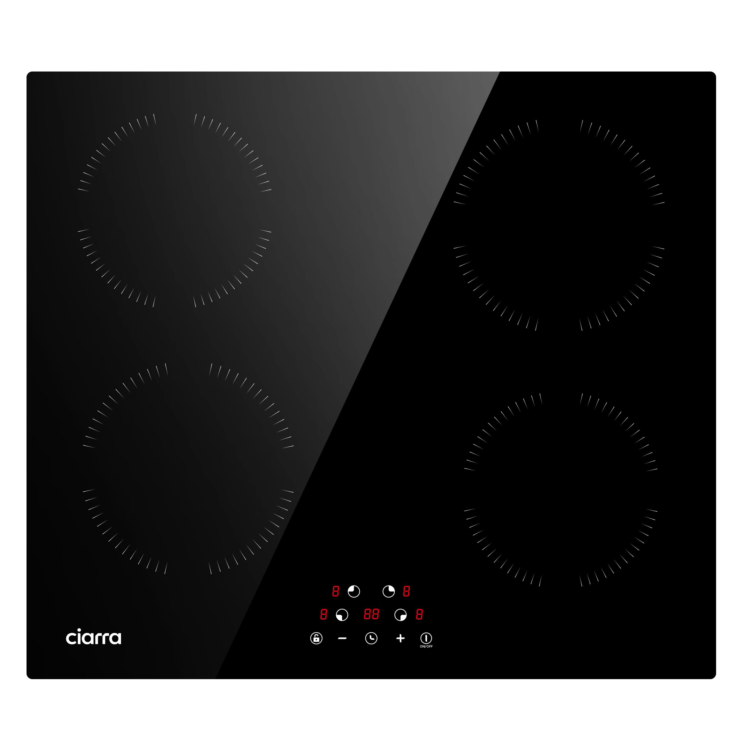 Piano Cottura a Induzione Integrato, 4 Zone, 6000W, con Blocco Bambini e Timer da 99 Minuti,CABBIH4-A
