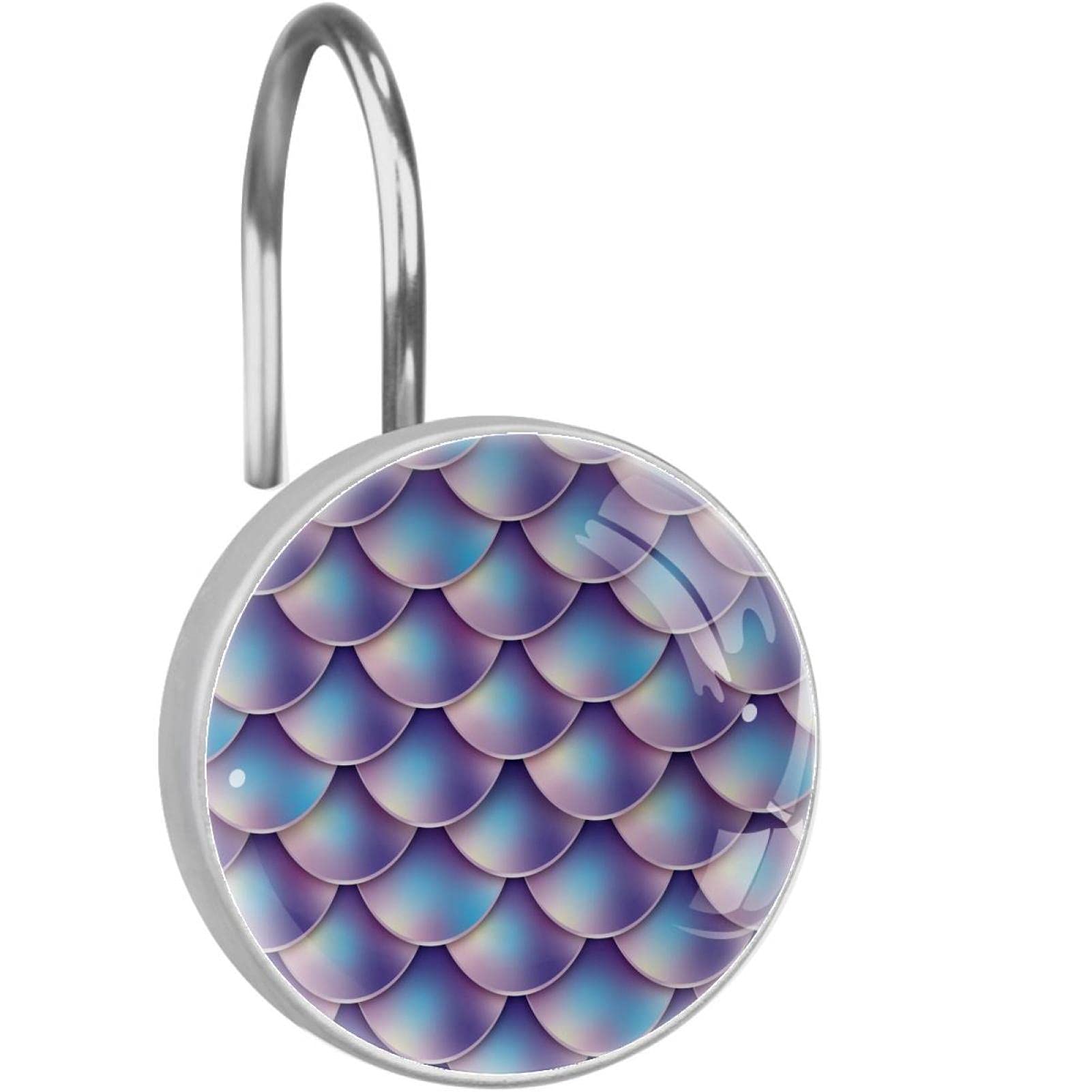 Crochets de rideau de douche sirène en acier inoxydable violet x12