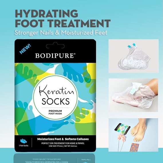Bodipure Premium Hand and Foot Mask | Moisturizing Keratin Gloves & Socks | Hydrating Dry Hands, Heel & Callus Softening, Nail Conditioning | K Beauty | Paraben-FreeTreatment | 12+12 pack
