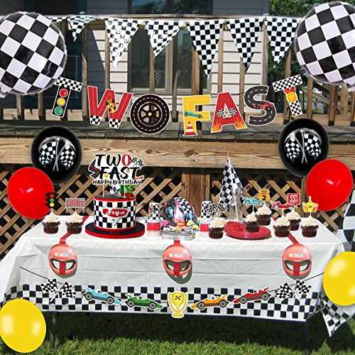 Pratyus Race Car Two Fast Birthday Decorations For Kids Boys Racing Theme 2Nd Party Supplies With Banner, Cake Toppers And Checkered Balloons For Let's Go Racing Theme Party #TOP4