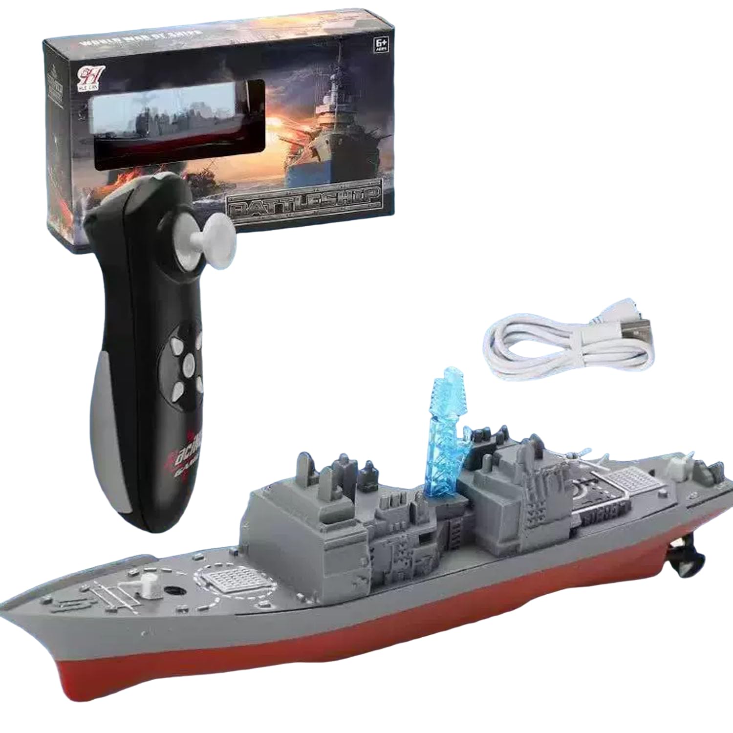 Cankypu 2 4G Remote Control Boat High- Simulation Warship Model Battleship Toy with LED Light Automatic Off for Boys