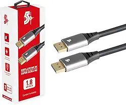 5+ 018-7499 Cabo Displayport Macho x Macho 1.4 Hbr 8K com Trava, Preto, 1.8 m