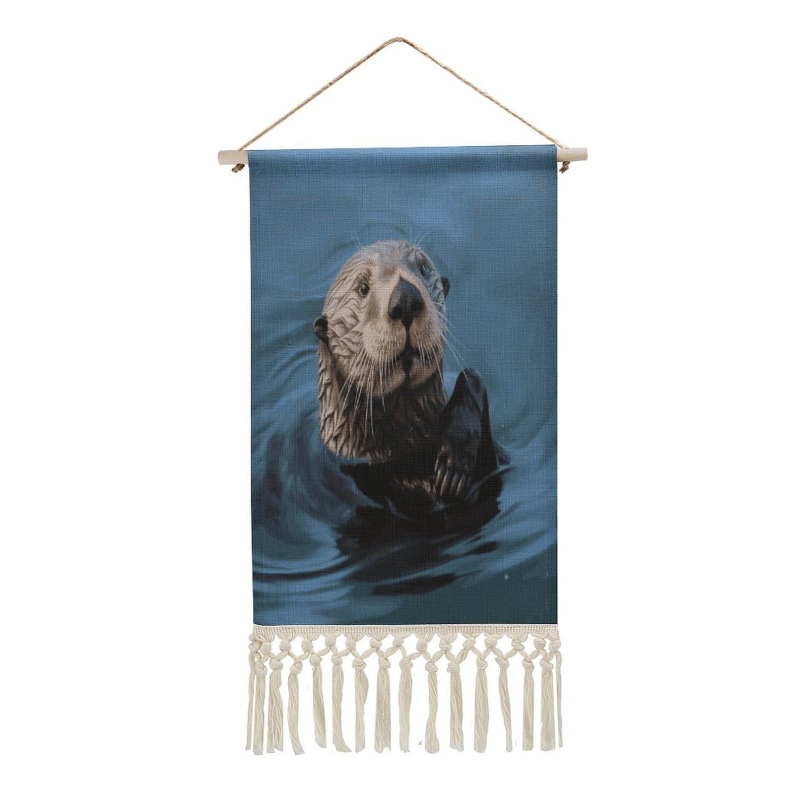 Adfgyerh Style Sea Otter(1) Tapestry With Tassels Cotton And Linen Hanging Posters, Wall Art For Travel Gift, Wall Tapestry For Office Home Decor Bedroom Living Room Decor