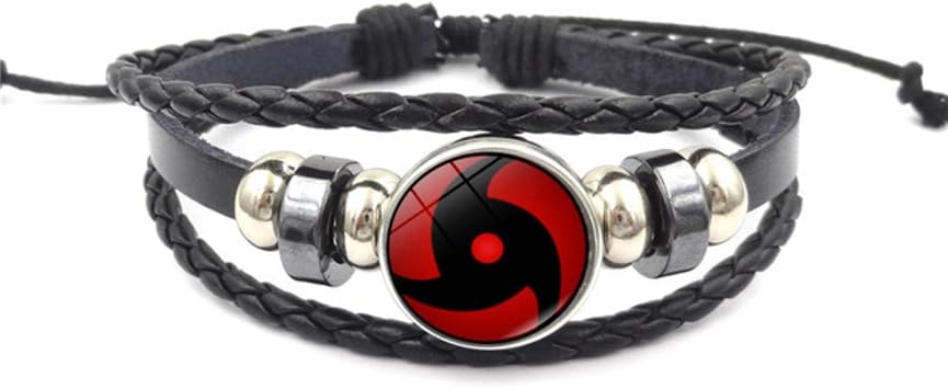 سوار Sharingan Eye Snap عصري أنمي كاكاشي سوار جلدي مضفر من الريش الداخلي عيون Linegan مجوهرات زجاجية سوار رجالي عتيق