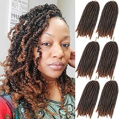 6 Packs Spring Twist Crochet Ombre Hair 12 Inch Bomb Twist Crochet Hair Curly Braids For Black Women Low Temperature Fiber Synthetic Fluffy Hair Extensions T1B/30