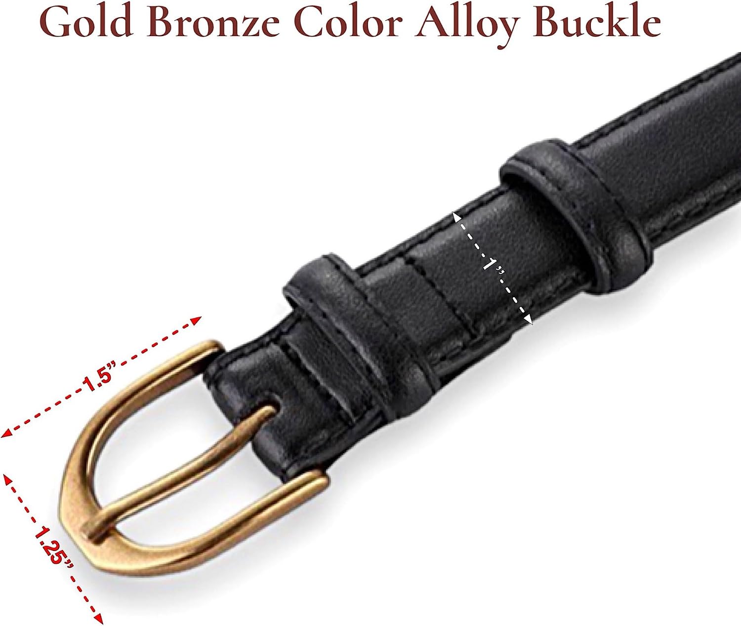 Women's Belt Soft Leather Fashion Simple Belts 1" Width Waist Belt Gold Bronze Alloy Buckle Waistband For Jeans