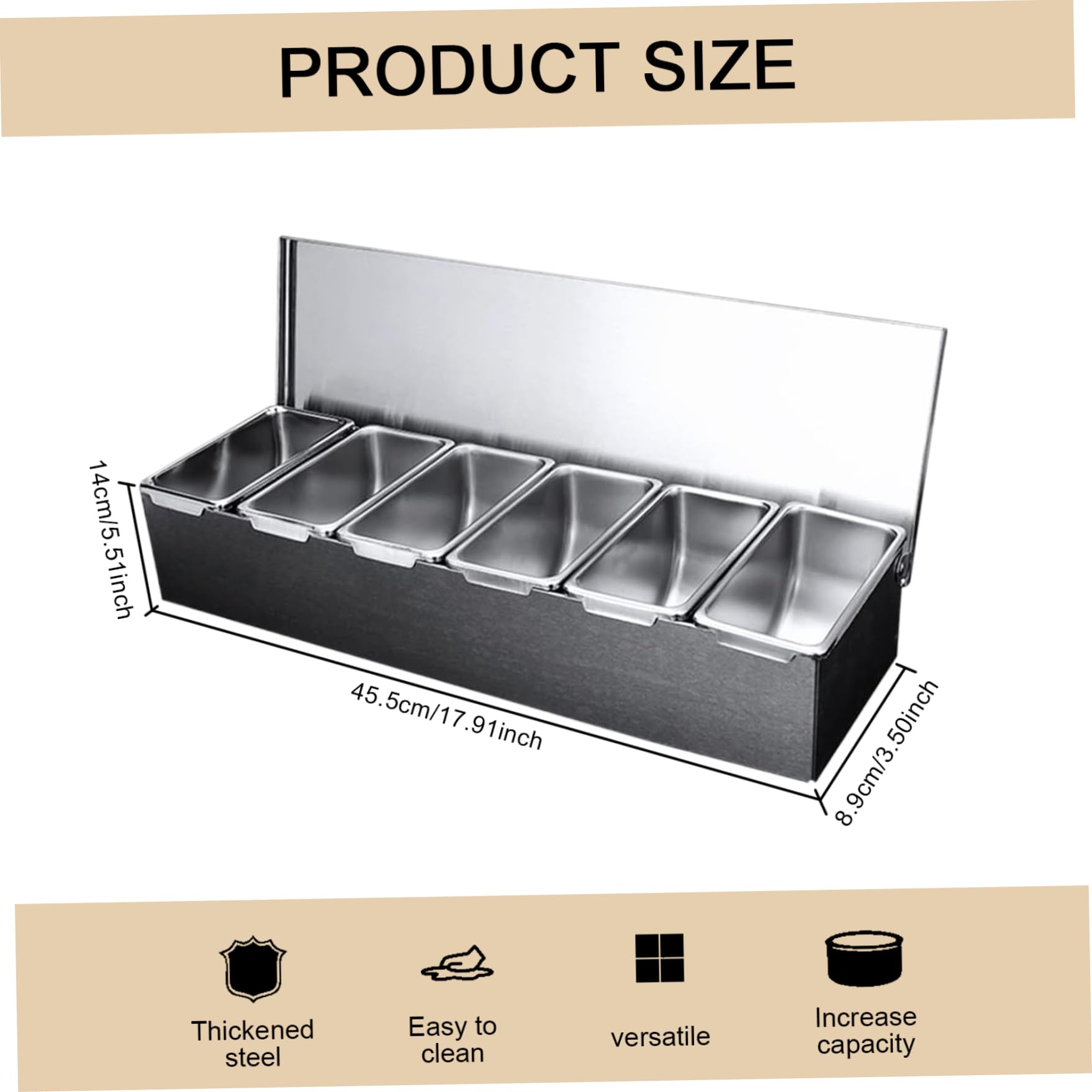 Pizza Topping Station 18 x 4 x6 6 Contenedor de almacenamiento de pizza de compartimento con tapas de condimentos desmontables para restaurantes para el hogar