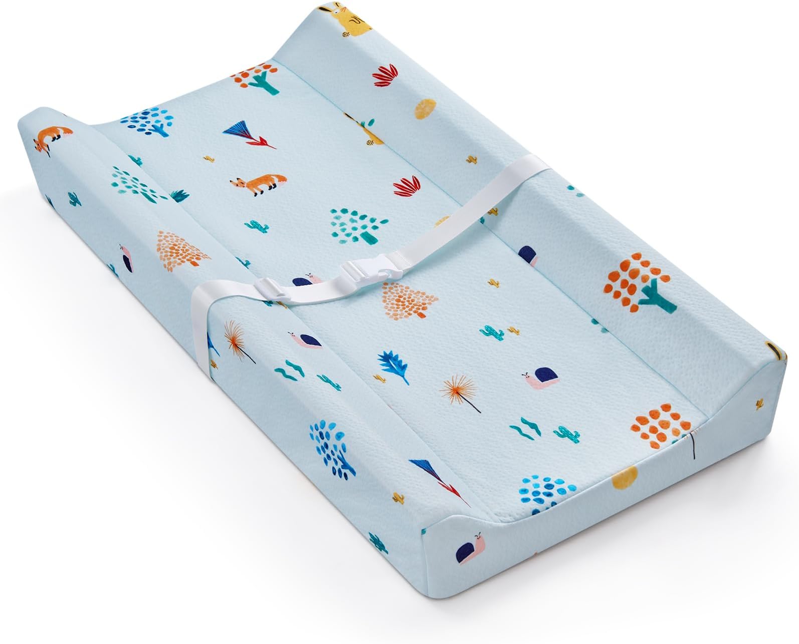 Blissful Diary Baby Changing Pad with Waterproof Lining Foam, Includes a Soft & Washable Cover, Contoured Changing Table Pads for Dresser Top with Non-Slip Bottom, 32”×16” (Blue, Rectangular)
