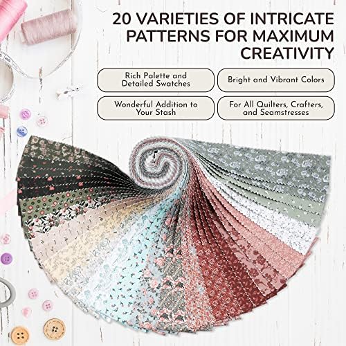Tinyspool & Co.'s Twirlie Roll 40 Precut Quilting Fabric Strips for Quilting Supplies, Crafting, and Sewing, Soft Cotton Strip for Blanket, Rug, Upholstery, Home Decor, and Purse Making, Cottagecore - 3