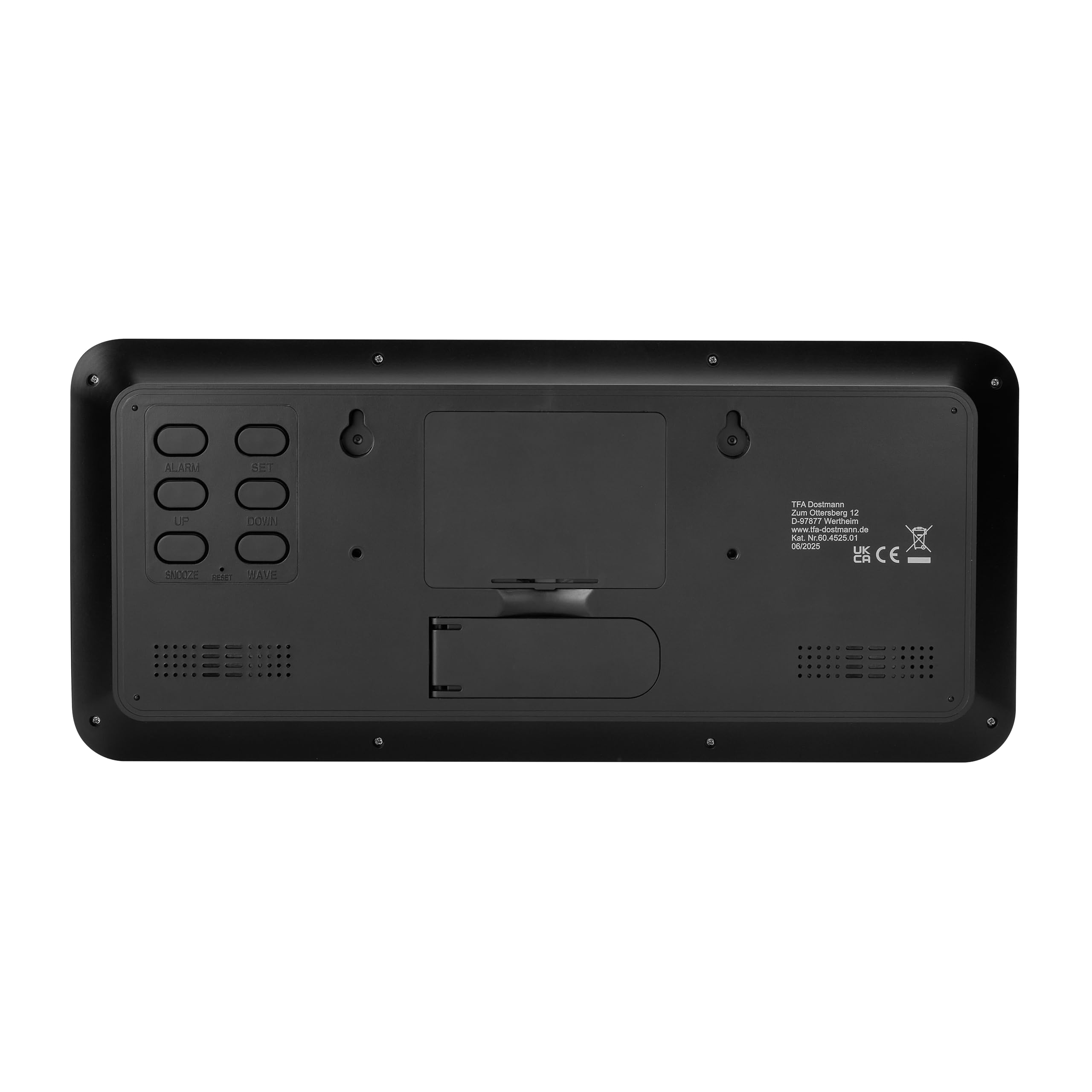 TFA Dostmann Reloj de Pared Digital con números XXL, 60.4525, Reloj con Temperatura y Humedad en el Interior, con Calendario, Oficina, Personas Mayores, Cocina, Radio Reloj, con