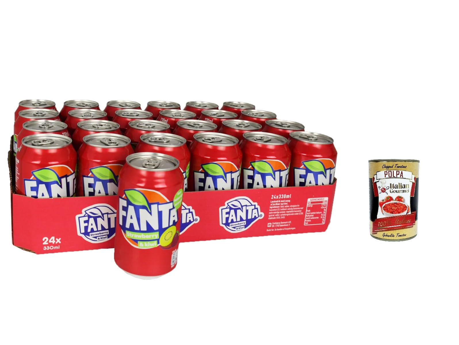 Italian Gourmet Fanta bevanda fragola kiwi Erfrischungsgetränk, 72 x 330ml | Gusto frutti misti; kohlensäurehaltig, süß und spritzig, gekühlt ideal für, Gesamtnettogewicht 23,76 L + Kostenlos Polpa 400g