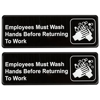 Employees Must Wash Hands Before Returning to Work Sign Pack of 2 Black and White, 9" x 3"