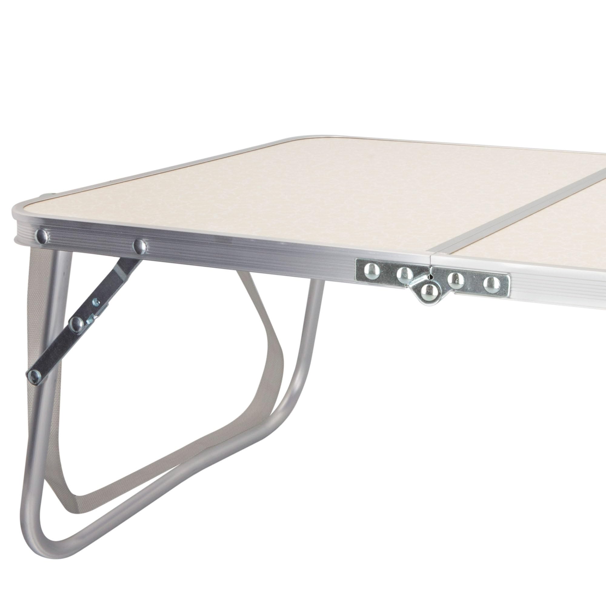 AKTIVE Tavolo da spiaggia pieghevole, Tavolo da spiaggia basso, 60x40x25 cm, colore crema, struttura in metallo, piano in legno, piccolo tavolo da campeggio pieghevole, blocco di sicurezza, Campeggio