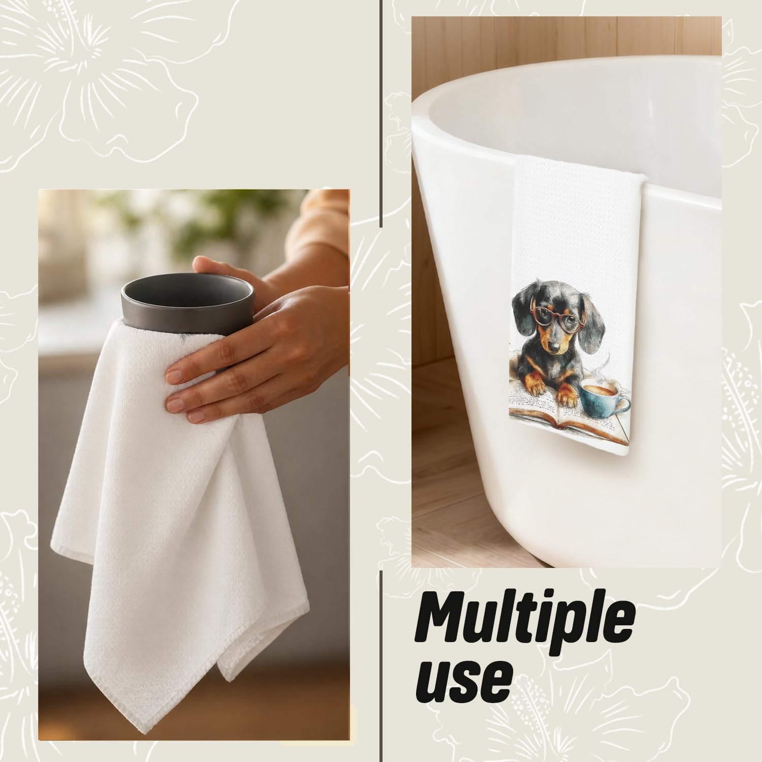 Dachshund Reading Book Coffee Kitchen Dish Towels, Dachshund Gifts for Women Men, Funny Weiner Dog Reader Bookworm Decorative Hand Tea Towels for Kitchen, 16x24 Inch image 5