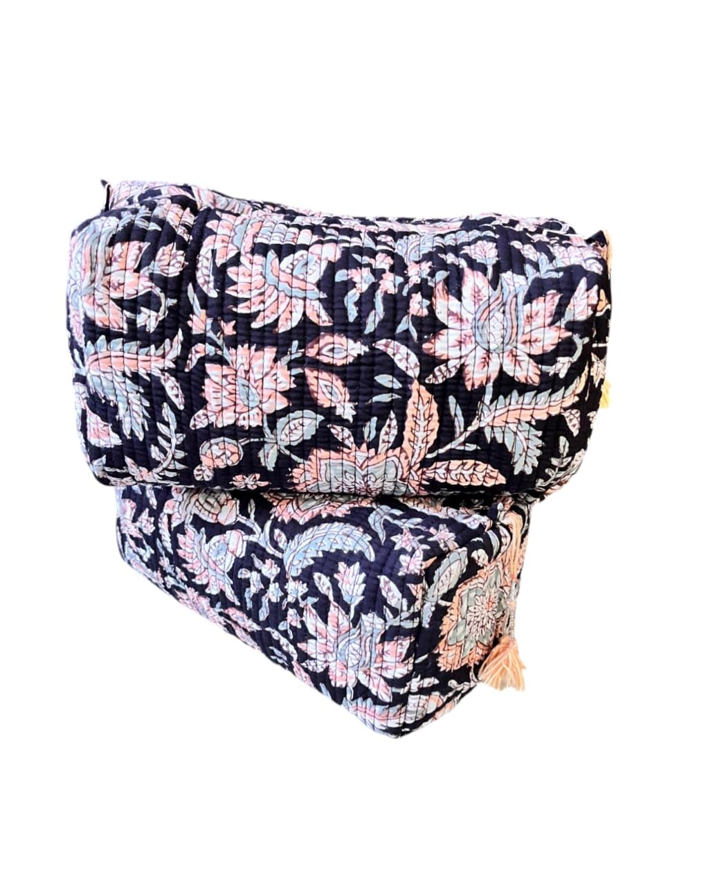 GenericJaipur Textiles, Hand Block Printed Cotton wash Bags, Toiletry Bags, Cosmetic Pouches, Makeup Kit, Travel Pouches, Vanity Bags| Qty - Set of 2PC, Anusha Black-image-28