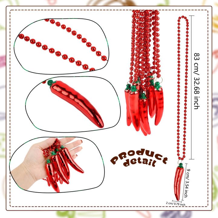 Hoarost 36 Pcs Chili Pepper Bead Necklaces Fiesta Red Pepper Beads Necklaces for Carnival Party Supplies Decorations - Image 2