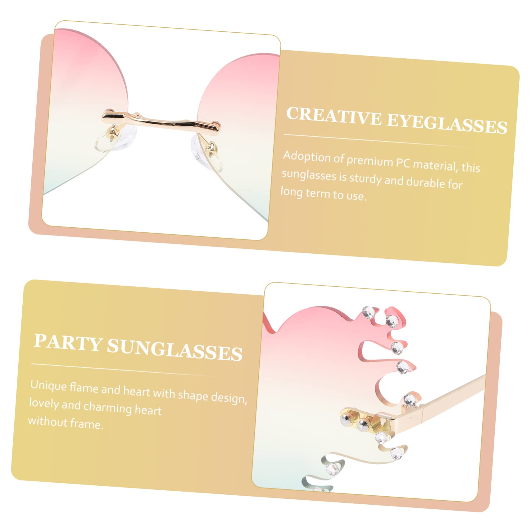 GALPADA Heart Sunes Rimless Sunes Flame Sungalsses Fire Es Frameless Sunglasses Unique Flame Pattern 1 Pair Party Props